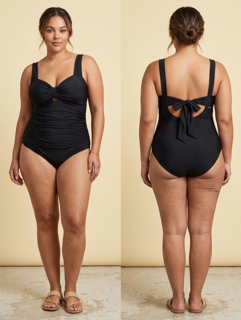 Black Twist-Front One-Piece Swimsuit with Back Tie